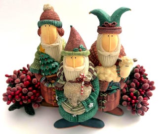 Three Wise Santas: Lang & Wise  LTD. Christmas Figurine Sue Dreamer Art, 1st Edition 1998