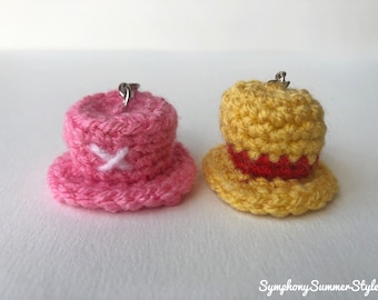 Little Pink Yellow Hat Amigurumi Keychain / Mini Handmade