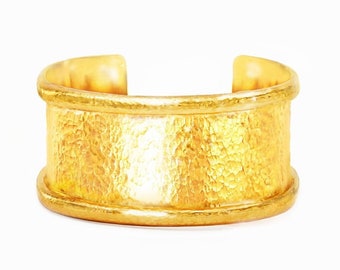 Custom Solid 22k 92.5% Gold 75g Wide 30mm Hammered Ancient Rome Bracelet Cuff Thick 2.6mm Borders Not Hollow Women Men Also 24k