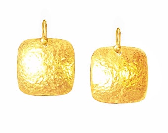 Custom Solid 24K 9999 Gold 12.5g and 48g, 35mm and 55mm Shiny Convex Hammered Squares Ancient Rome Earrings Can Be 22k