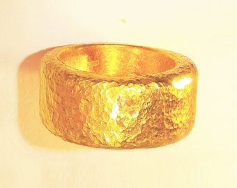 Custom Solid 24k 9999 Gold 39.5g Wide 10.2mm Hammered Ancient Rome Ring Durable Thick 3mm "Cigar Ring" Not Hollow Men Women Can Be 22k