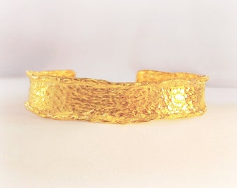 Custom Solid 24k 9999 Gold 61g Wide 12mm Organic Hammered Bracelet Cuff Uneven Thick 2.5mm Borders Durable Women Men Can Be 22k