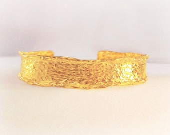 Custom Solid 24k 9999 Gold 71g Wide 12mm Organic Hammered Bracelet Cuff Uneven Thick 3mm Borders Durable Women Men Can Be 22k