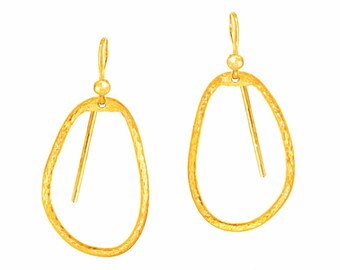 Custom Solid 24K 9999 Gold 19g 55mm Hammered Organic Uneven Fine Gold Earrings Shiny Can Be 22k