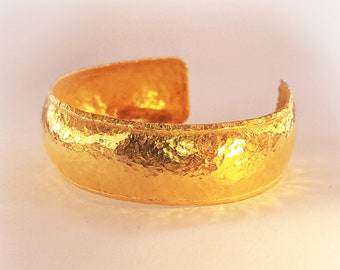 Custom Solid 24k 9999 Gold 95g Width 20mm Hammered Ancient Rome Bracelet Cuff Convex Hollow Durable Women Men Can Be 22k