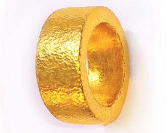 Custom Solid 22k 92.5% Gold 43g, Wide 10mm Hammered Ancient Rome Ring Durable Thick 3.5mm "Cigar Ring" Not Hollow Men Women 24k