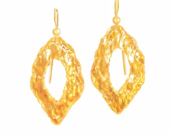 Custom Solid 24K 9999 Gold 20g Length 60mm Hammered Organic Uneven Wavy Fine Gold Earrings Shiny Can Be 22k