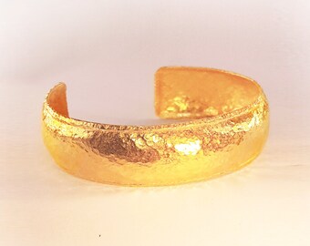 Custom Solid 24k 9999 Gold 80g Wide 15mm Hammered Ancient Rome Bracelet Cuff Convex Hollow Durable Women Men Can Be 22k