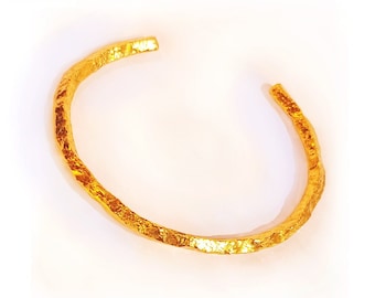 Custom Solid 24k 9999 Gold 41g Wide 4.5mm Hammered Organic Uneven Durable Bracelet Cuff Thick 4mm Comfortable Women Men Can Be 22k