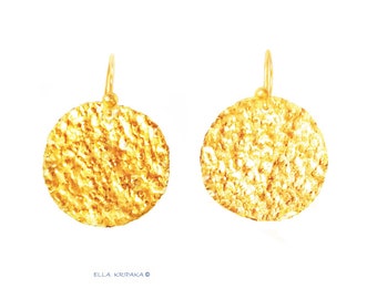 Custom Solid 24K 9999 Gold 27g 60mm Hammered Organic Large Reliefs Disks Earrings Shiny Can Be 22k