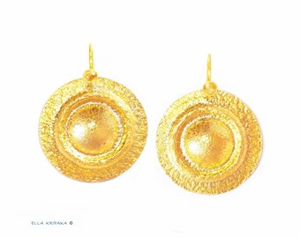 Custom Solid 24K 9999 Gold 28g Length 55mm Hammered Ancient Rome Convex Pattern Disks Fine Gold Earrings Shiny Custom Can Be 22k