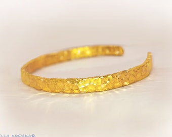 Custom Solid 24k 9999 Gold 64g Wide 7.5mm Hammered Uneven Organic Bracelet Durable Cuff Thick 2.5mm Big Reliefs Women Men Can Be 22k