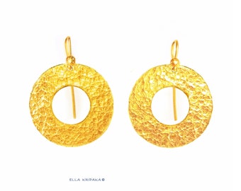 Custom Solid 24K 9999 Gold 25g 60mm Hammered Hoops as in Ancient Rome Earrings Shiny Can Be 22k by Ella Kripaka