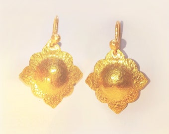 Custom Solid 24K 9999 Gold 24g, 55mm Hammered Byzantine Empire Ornament Baroque Dome Fine Gold Earrings Shiny Can Be 22k