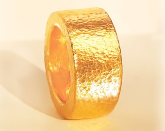 Custom Solid 24k 9999 Gold 41.5g Wide 10.2mm Hammered Ancient Rome Ring Durable Thick 3mm "Cigar Ring" Not Hollow Men Women Can Be 22k