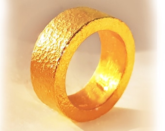 Custom Solid 24k 9999 Gold 37.5g Wide 10.2mm Hammered Ancient Rome Ring Durable Thick 2.5mm "Cigar Ring" Men Women Can Be 22k