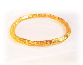 Custom Solid 22k 92.5% Gold 88g Wide 6.5mm Hammered Organic Uneven Bracelet Durable Cuff Thick 6mm Not Hollow Women Men 24k