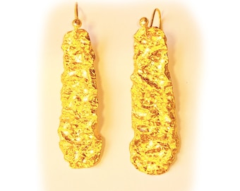 Custom Solid 24k 9999 Gold 23g 80mm Organic Wavy Uneven Hammered Fine Gold Earrings Custom Can Be 22k