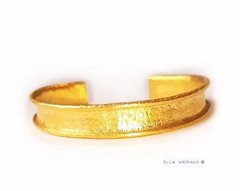 Custom Solid 24k 9999 Gold 60g Wide 12mm Hammered Ancient Rome Bracelet Durable Cuff Thick Borders 2.4mm Women Men Can Be 22k