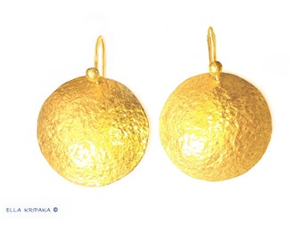 Custom Solid 24K 9999 Gold 38g 55mm Hammered Dome Disks Ancient Rome Fine Gold Earrings Shiny Custom Can Be 22k