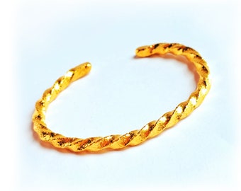 Custom Solid 24k 9999 Gold 41g Wide 4.5mm Hammered Twisted Ancient Rome and Viking Bracelet Durable Cuff Thick 4mm Women Men Can Be 22k