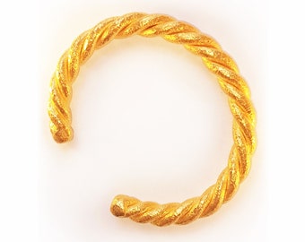 Custom Solid 22k 92.5% Gold 115g Wide 7.6mm Viking And Ancient Rome Hammered Twisted "Rope" Bracelet Durable Cuff Women Men 24k