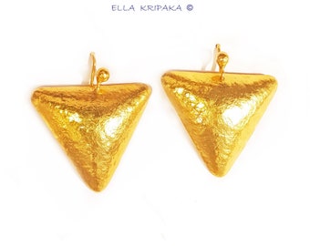 Custom Solid 24K 9999 Gold 24g Length 50mm Dome Hammered Triangles Ancient Greece Ancient Rome Gold Earrings Can Be 22k