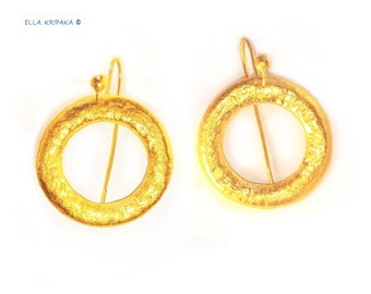 Custom Solid 24K 9999 Gold 28g 60mm Hammered Hoops as in Ancient Rome Earrings Shiny Can Be 22k by Ella Kripaka