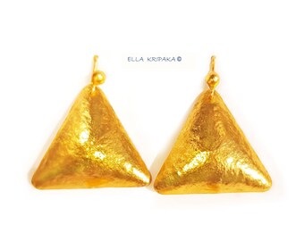 Custom Solid 24K 9999 Gold 24g 50mm Dome Hammered Triangles Ancient Greece Ancient Rome Gold Earrings Can Be 22k