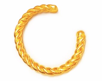 Custom Solid 24k 9999 Gold 92g Wide 6.4mm Vikings And Ancient Rome Hammered Twisted Bracelet Durable Cuff Women Men Can Be 22k