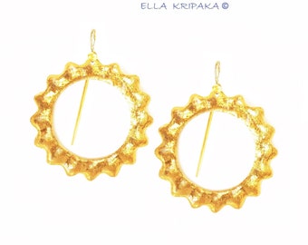 Custom Solid 24K 9999 Gold 25g 60mm Hammered Convex Hoops Sun Ornament Ancient Rome Fine Gold Earrings Shiny Can Be 22k