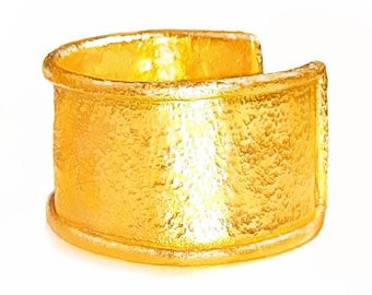 Custom Solid 22k 92.5% Gold 100g Wide 40mm Hammered Ancient Rome Bracelet Cuff Thick 2.6mm Borders Durable Women Men 24k