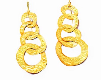 Custom Solid 24k 9999 Gold 23g 80mm Organic Hoops Uneven Hammered Earrings Can Be 22k