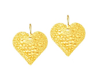 Custom Solid 24K 9999 Gold 26g 55mm Hammered Organic Hearts Concave Reliefs Earrings Shiny Can Be 22k