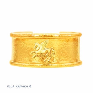 Custom Solid 22k 92.5% Gold 75g, 30mm Hammered Ancient Greece Ancient Rome With Pegasus Bracelet Cuff Thick 2.6mm Durable Women Men 24k image 1