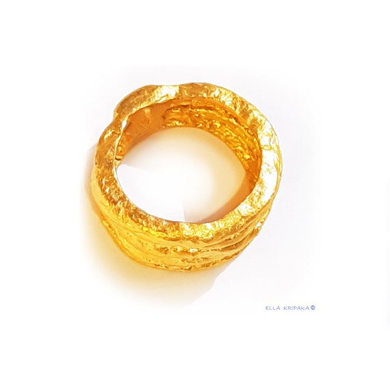 Custom Solid 22k 92.5 Gold 10g Wide 16mm Hammered Organic Uneven