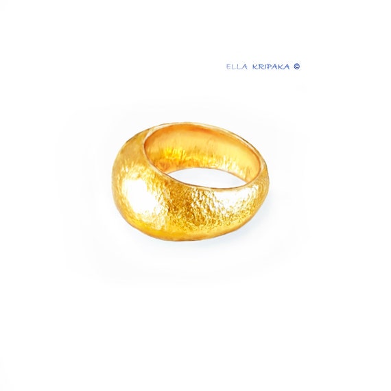 Custom Solid 24k 9999 Gold 20g Wide 12mm Hammered Ancient Rome Ring Durable Signet Hammered Convex Hollow Men Women Can Be 22k