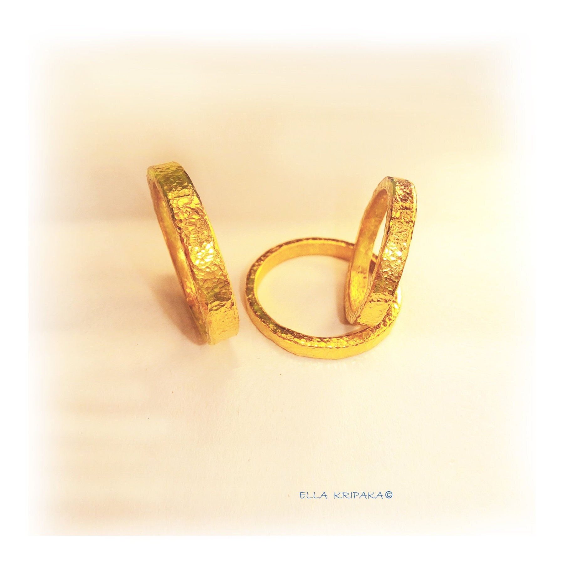 Custom Solid 22k 92.5 Gold 4.6g Wide 2.7mm Hammered Ring Band