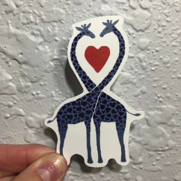 Happy Valentine's Day, Two Giraffe Entwined Heart, Love, Vinyl Waterproof Sticker for Laptop or Hydroflask