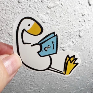 White Goose Duck Reading, Read, Learning Books Teacher Book Club Librarian, Vinyl Waterproof Sticker for Laptop or Hydroflask