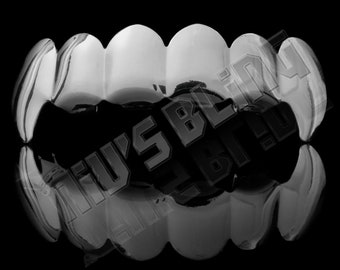 18K White Gold Plated Silver Vampire Fangs Tooth Top GRILLZ Mouth JOKER Teeth