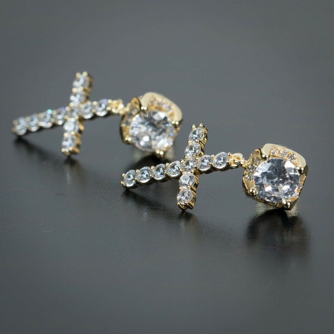 Men's Dangle Cross Hoop Earrings