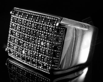 18K Black Gold Out Iced Hip Hop Wedding Band Bling MICROPAVE CZ Pinky Ring