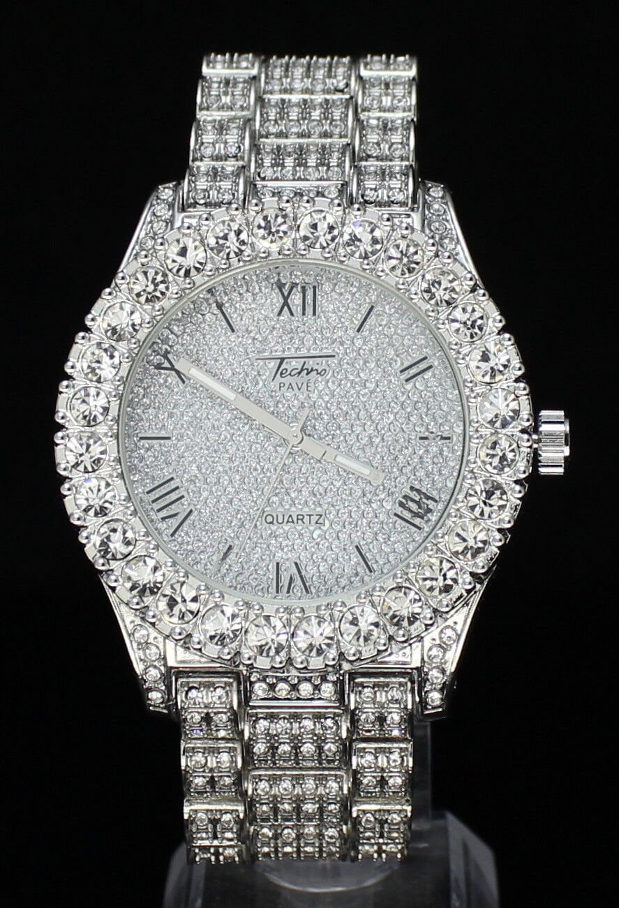 Men s Watch 14k Gold Plated Cubic Zirconia Bezel Hip Hop Trapper