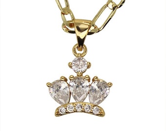 Womens Multi Solitaire CZ Pendant 20" Figaro Necklace 14k Gold Plated Jewelry