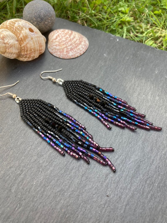 Black iridescent earrings deals