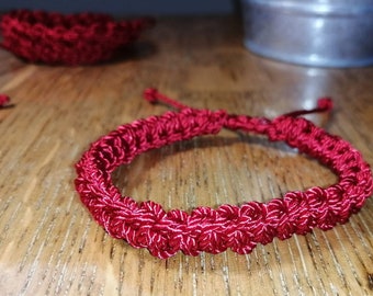 Red and teal crocheted bracelet - Romanian cord