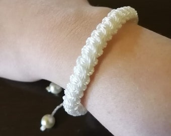 Crocheted bracelet with 2 beads - Romanian cord