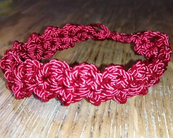 Red and teal crocheted zig zag bracelet