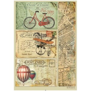 Stamperia Rice Paper | Around the World Post Cards | A4 Rice Paper | Decoupage | Texture Rice Paper | 11.5 x 8.25 inches | DFSA4774